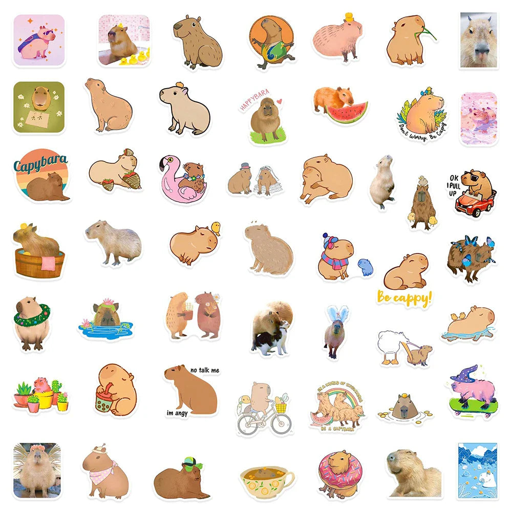 10/30/50PCS Funny Capybara Sticker Cute Cartoon Decals Toys For Kids DIY Stationery Laptop Phone Scrapbook Guitar Bike Sticker (Online Order Only)