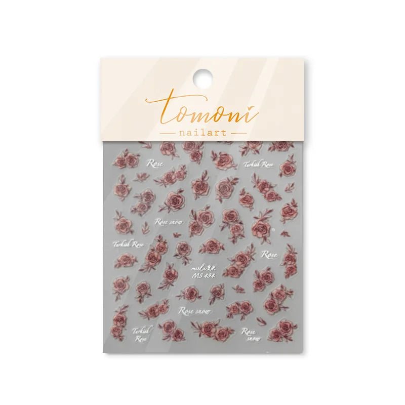 Gradient Halo Dyeing Dark Red Rose Flower Rhinestone Lace Bow Heart 3D Self Adhesive Nail Art Decoration Sticker Manicure Decals (ONLINE ORDER ONLY)