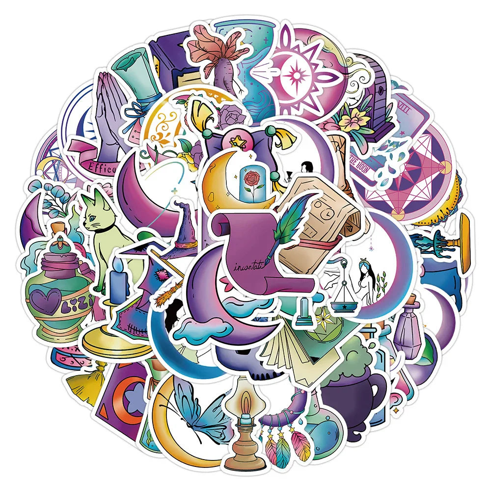 10/30/50/100pcs Cool Cartoon Gothic Magic Stickers Aesthetic Decals Laptop Phone Suitcase Guitar Car Waterproof Sticker Kids Toy (ONLINE ORDER ONLY)
