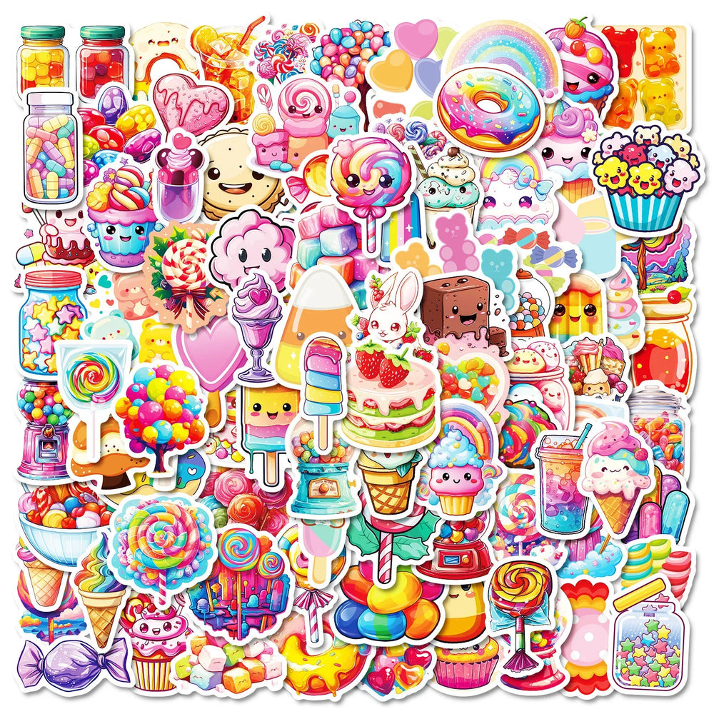 10/50/100pcs Cute Cartoon Candy Lollipop Dessert Stickers Kids Party Gift Toy DIY Luggage Laptop Skateboard Waterproof Sticker (Online Order Only)