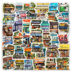 10/30/50PCS Japanese Store Stickers Aesthetic Flower House Cartoon Decals DIY Scrapbooking Stationery Phone Guitar Toys Sticker (Online Order Only)