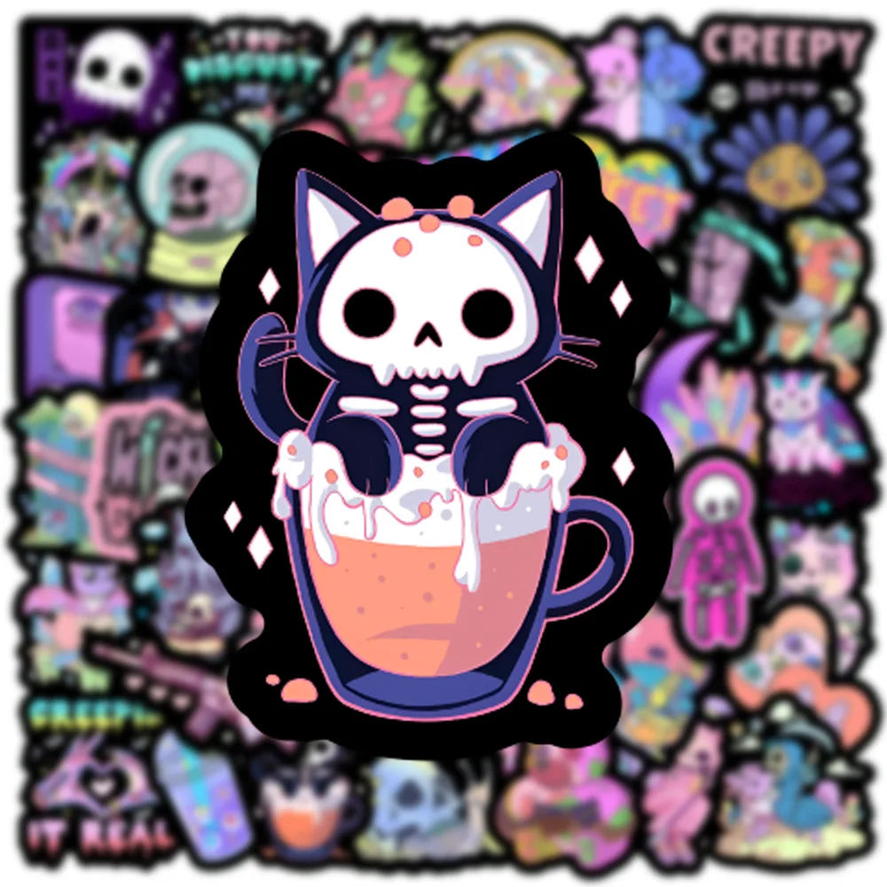 10/30/50PCS Cute Gothic Horror Halloween Skull Stickers Graffiti DIY Skateboard Phone Motorcycle Notebook Bike PVC Car Sticker (Online Order Only)