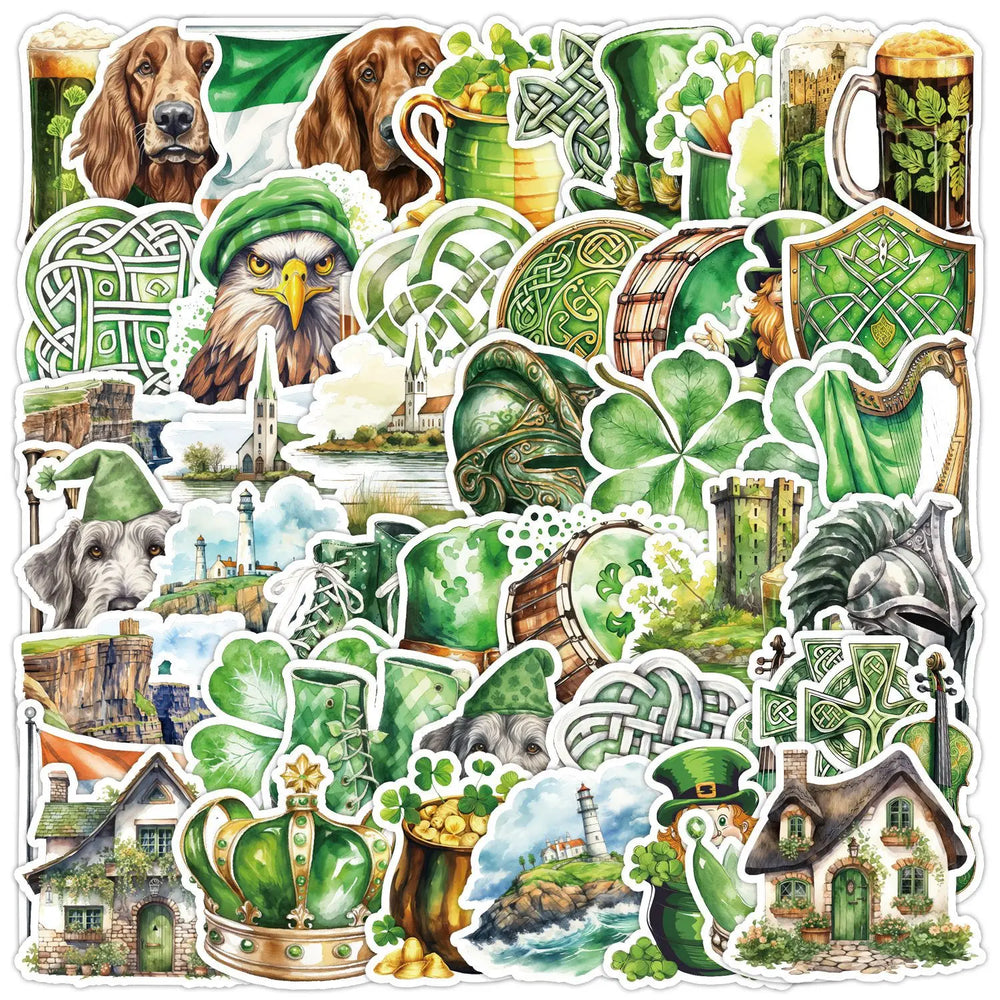 50pcs Saint Patrick's Day Cartoon Stickers for Helmet, Wall, DIY Decoration (ONLINE ORDER ONLY)