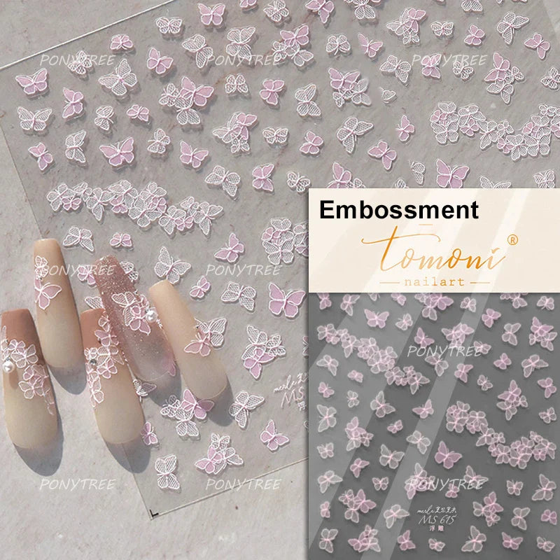 Yellow Butterfly Rose Flower Lace Gradual Wing Charming Romantic Jelly Camellia Self Adhesive Nail Art Stickers Manicure Decals (Online Order Only)
