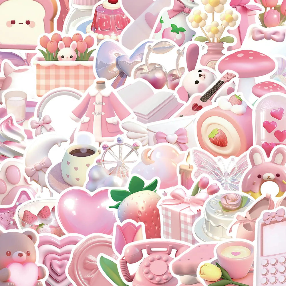 3D Cartoon Pink Stickers for Kids DIY Notebook Phone Bike Fridge Car Decals (Online Order Only)