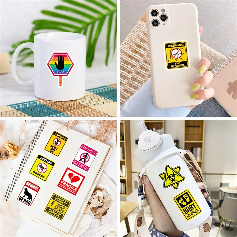 10/30/50PCS Warning Slogans PVC Sticker Aesthetic DIY Children's Decoration Scrapbooking Stationery School Supplies for Kids (ONLINE ORDER ONLY)