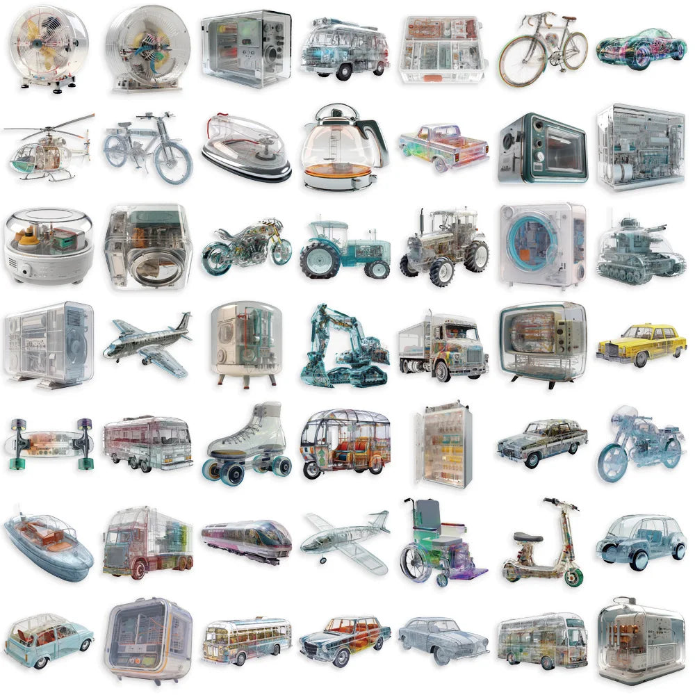 50PCS Future Technology Machinery Stickers PET Decals Scrapbook Suitcase Luggage Motorcycles Bike Waterproof Graffiti Sticker﻿ (Online Order Only)
