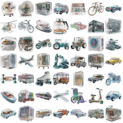 50PCS Future Technology Machinery Stickers PET Decals Scrapbook Suitcase Luggage Motorcycles Bike Waterproof Graffiti Sticker﻿ (Online Order Only)