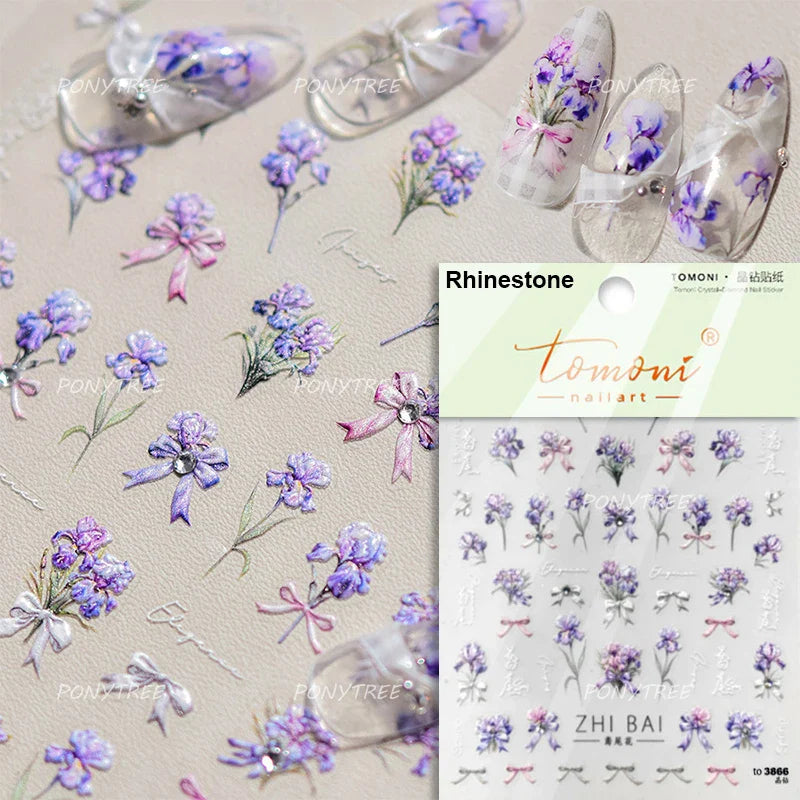 Wild Flower Oil Painting Small Variegated Daisy Peach Blossom Lavender Spring Petal Adhesive Nail Art Stickers Manicure Decals (Online Order Only)