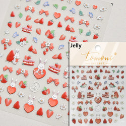 Chic Cute Cheese Ice Cream Pudding Bowknot Strawberry Muffin Stars Cake Embossed Heart Adhesive Nail Art Sticker Manicure Decals (ONLINE ORDER ONLY)