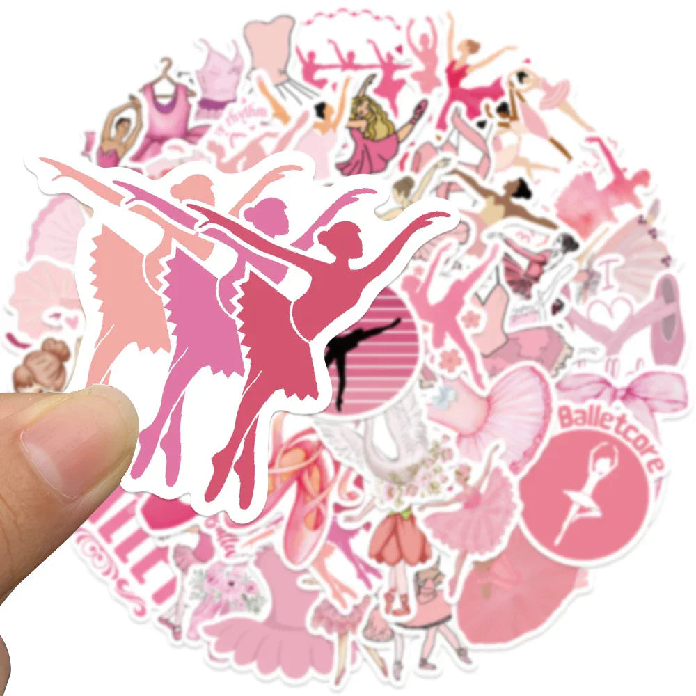 50pcs Cute Cartoon Pink Ballet Girls Dancer Stickers For Laptop Water Bottle Luggage Notebook Phone Waterproof Vinyl Decals (Online Order Only)