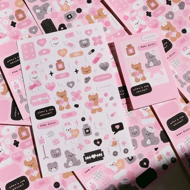 Korean Cute Devil Bear Dialog Laser Sticker Scrapbooking DIY Album Decoration Sticker Aesthetic Kawaii Stationery Halloween Gift (ONLINE ORDER ONLY)
