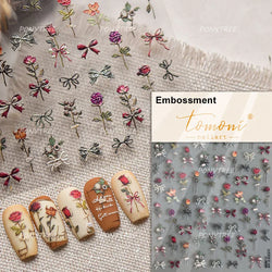 Gold Foil Dried Flowers Leaf Floral Print Daisy Rose Flower Peach Blossom Adhesive Nail Art Decoration Sticker Manicure Decals (ONLINE ORDER ONLY)