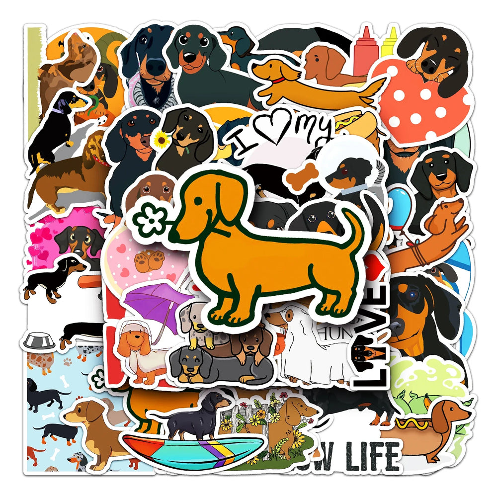 50Pcs Sausage Dog Cartoon Waterproof Vinyl Stickers for Skateboard Snowboard (Online Order Only)