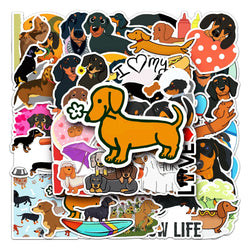50Pcs Sausage Dog Cartoon Waterproof Vinyl Stickers for Skateboard Snowboard (Online Order Only)