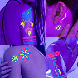 1pc Bohemia Fluorescent Sticker Luminous Temporary Tattoos Stickers UV Glow Fluorescent Tattoo Waterproof For Body Art Decals *& (Online Order Only)