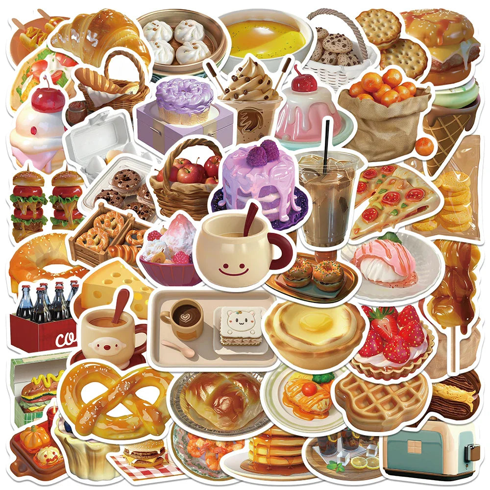 50pcs Ins Style Dessert Bread Food Stickers For Luggage Laptop Guitar Skateboard Bicycle Car Waterproof Graffiti Vinyl Decals (ONLINE ORDER ONLY)
