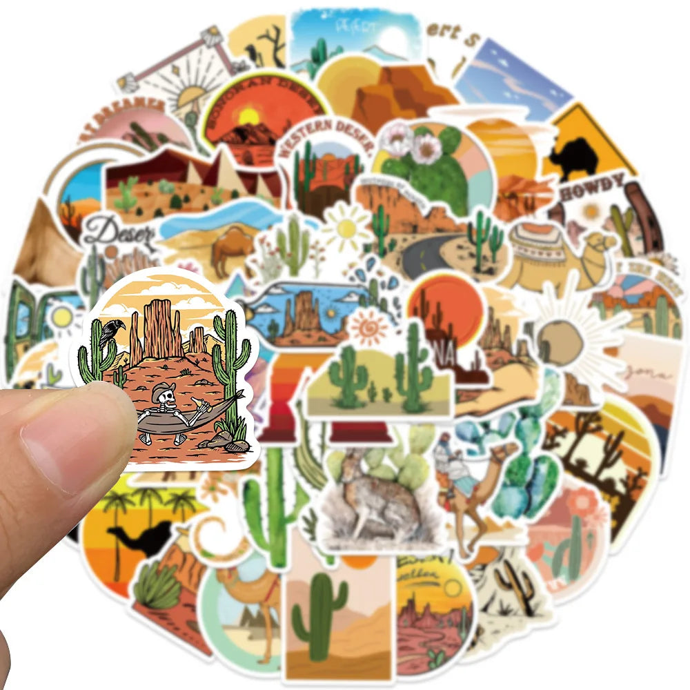 50Pcs Cartoon Desert Outdoor Geography Stickers Guitar Kids DIY TOY Car Moto Skateboard Snowboard Luggage Decal Sticker (Online Order Only)