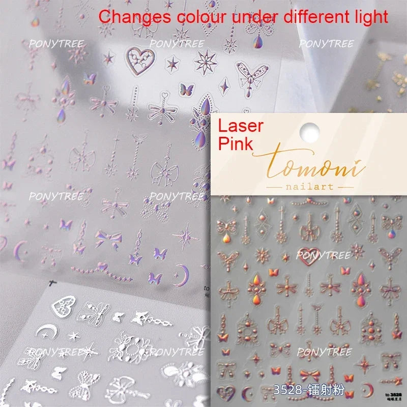 Colorful Geometric Gem Wing Love Heart Bowknot Moon Star Figure Totem Line Retro Self Adhesive Nail Art Stickers Manicure Decals (ONLINE ORDER ONLY)