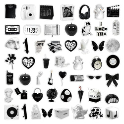 10/30/50pcs Ins Style Cute Stickers Aesthetic Black White Simple Decals Decoration Scrapbook Suitcase Laptop Fridge Wall Sticker (Online Order Only)