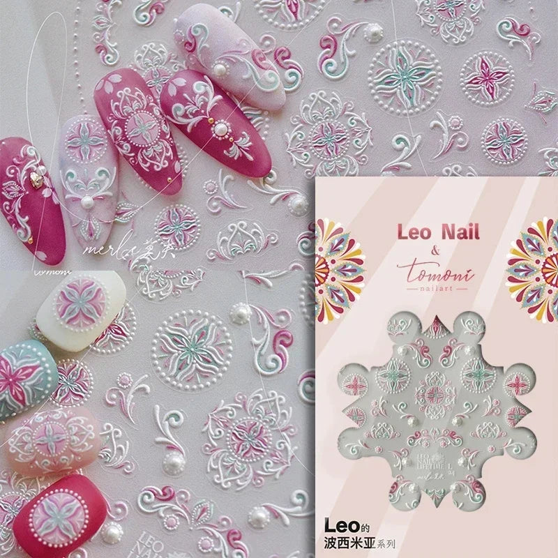 Gradient Halo Dyeing Dark Red Rose Flower Rhinestone Lace Bow Heart 3D Self Adhesive Nail Art Decoration Sticker Manicure Decals (ONLINE ORDER ONLY)