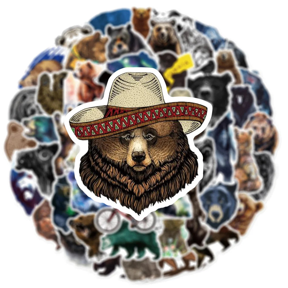 10/50PCS Bear Sticker Aesthetic Kids Toys Cartoon Brown Bear Animal Notebook Laptop Car Scrapbooking Cool Gadgets (ONLINE ORDER ONLY)
