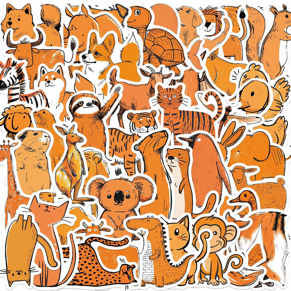 50PCS Cartoon Orange Animals Stickers For Laptop Suitcase Skateboarding Snowboard Retro Vinyl Home Sticker Cute Graffiti Decals (ONLINE ORDER ONLY)