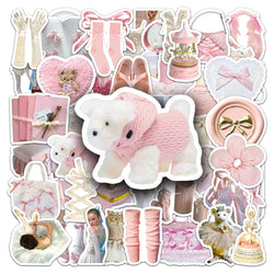 50Pcs Cute Pink Cartoon Waterproof Vinyl Stickers for Skateboard Snowboard (Online Order Only)