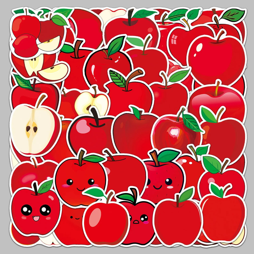 50pcs Cute Apple Graffiti Stickers for Helmet, Wall, DIY Decoration (Online Order Only)