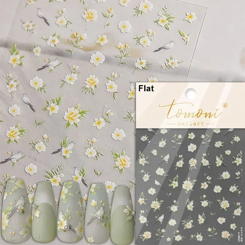 Charming Dreamy Shiny Jelly Blue Gradient Lily Flowers Rose Petal White Dot Chinese Colorful Nail Art Stickers Manicure Decals (ONLINE ORDER ONLY)
