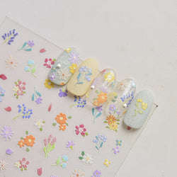 Chic Wild Flower Oil Painting Small Variegated Daisy Peach Blossom Lavender Petal Adhesive Nail Art Stickers Manicure Decals (Online Order Only)