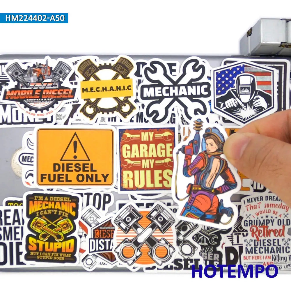 20/30/50Pieces Retro Mechanic Slogan Funny Diesel Repairman Decals Stickers for Motorcycle Bike Car Toolbox Phone Laptop Sticker (ONLINE ORDER ONLY)