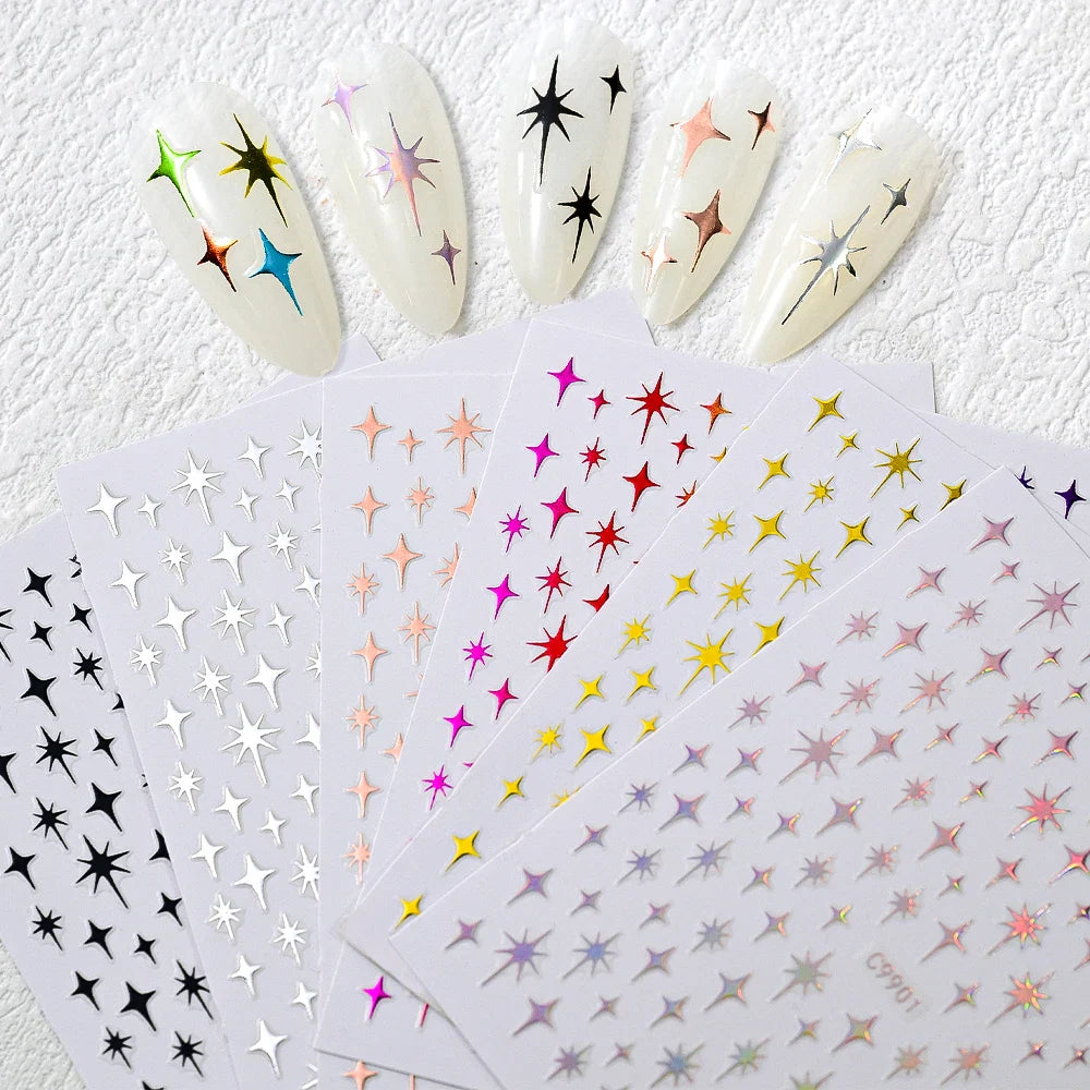 6Pcs 3D Silvery Star Nail Sticker Y2K Nail Design Gold Bronzing Slider Chrome Effect Nail Decoration Nail Design Manicure Tips * (ONLINE ORDER ONLY)