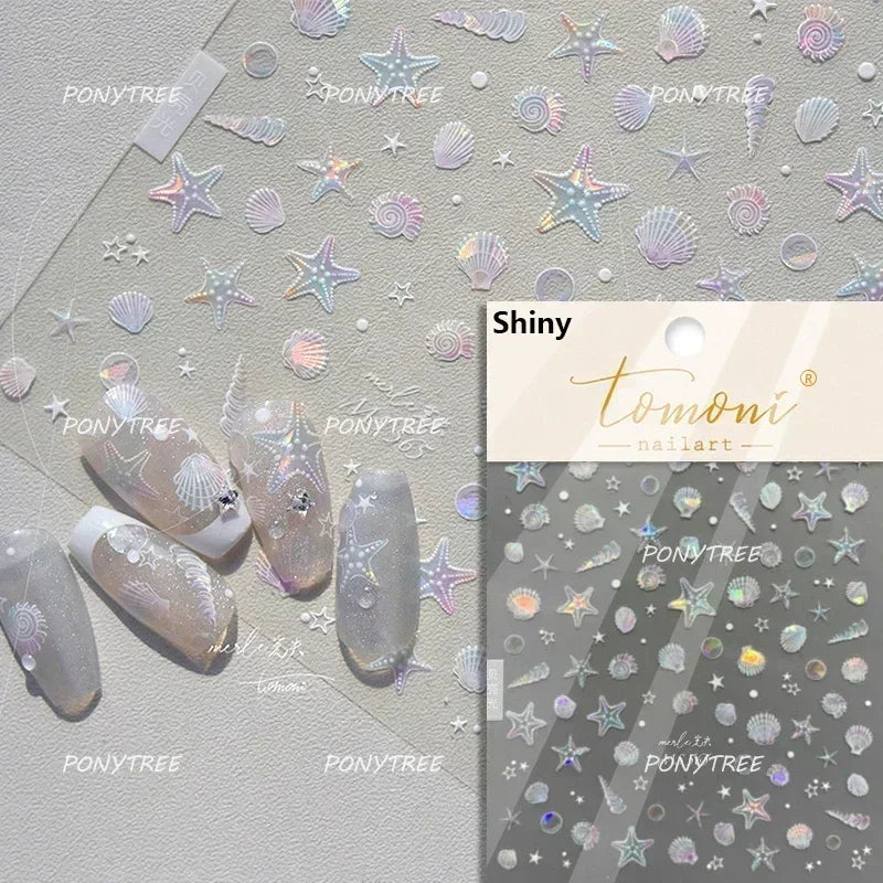 Beach Colourful Conch Dolphin Shell Starfish Jellyfish Star Summer Sea Wave Vacation Mode Water Bubble Nail Art Stickers Decals (Online Order Only)
