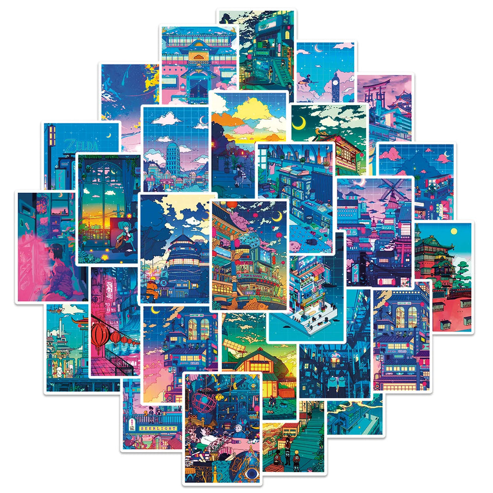 Anime Art Moon Night Street Stickers for DIY Decor, Suitcase, Phone, Laptop, Scrapbooking (10/25/50pcs) (Online Order Only)