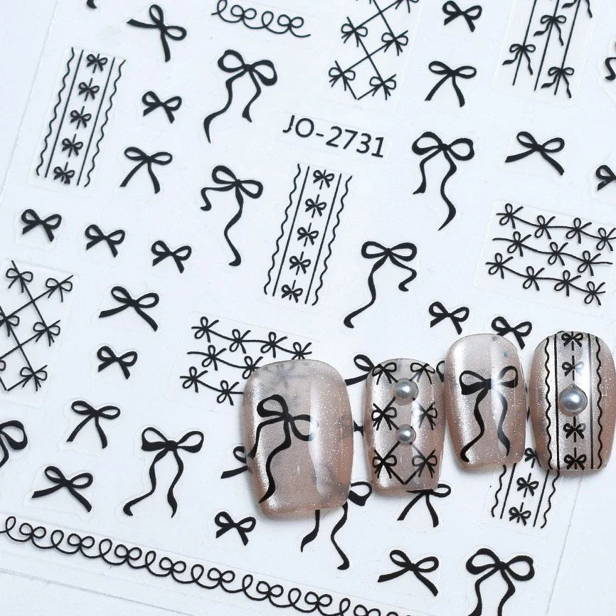 Gold Silver White Black Pink Blue Bowknot Ribbon Flat 3D Line Gird Strap Tie Elegant Charming Nail Art Stickers Manicure Decals (ONLINE ORDER ONLY)