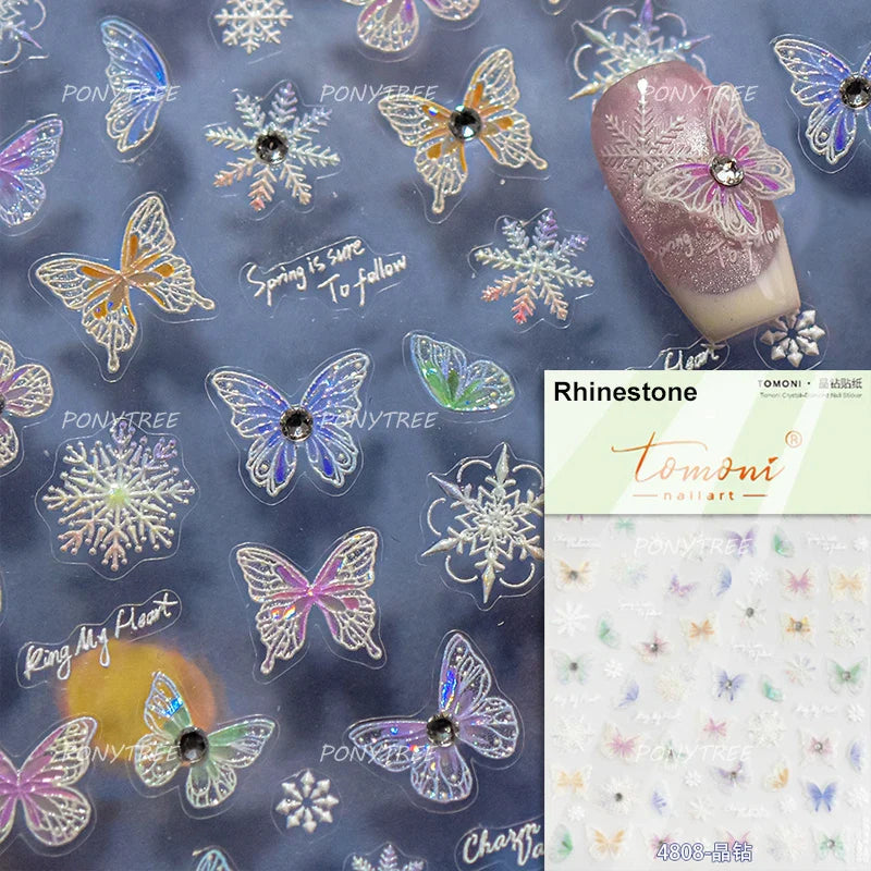 Colourful Butterfly Delicate Anmials Adhesive Nail Art Stickers Dreamy Winter Snowflake Rhinestone Manicure Decals Nail Supplies (ONLINE ORDER ONLY)