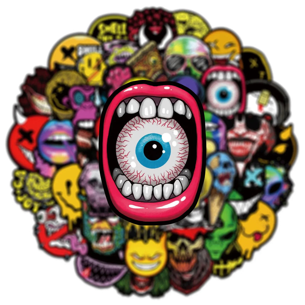 50Pcs Cool Horror Skull Stickers Waterproof for Phone Skateboard Guitar Laptop Car Motorcycle Helmet Decals Graffiti Toys (ONLINE ORDER ONLY)