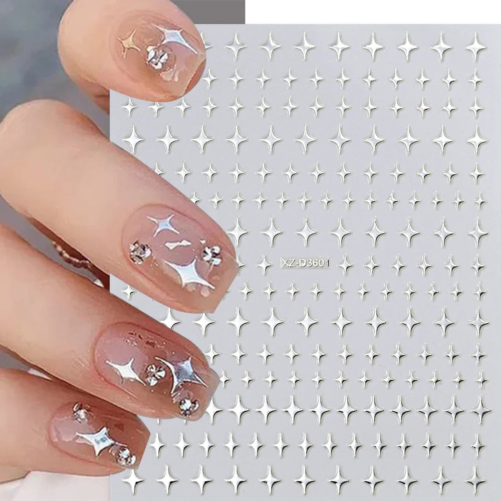 1Sheet Laser Star Nail Stickers 3D Metallic Mirror Gold/Silver Irregular Star Manicure Decals Y2K Self Adhesive Nails Decoration (ONLINE ORDER ONLY)
