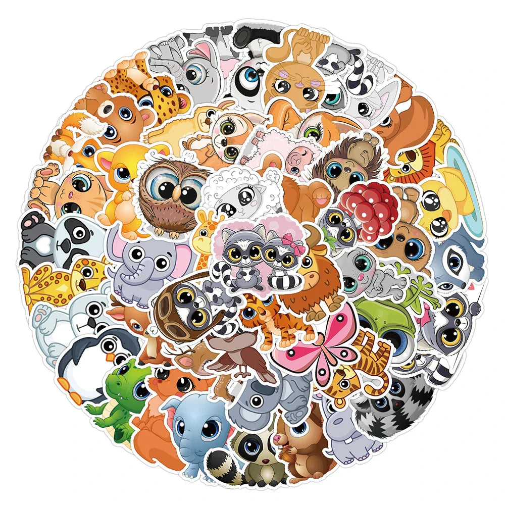 10/30/50PCS Cute Big Eyes Animals Sticker Cartoon Kawaii Decals Gift For Kids Laptop Notebook Guitar Phone Suitcase Car DIY Toys (Online Order Only)