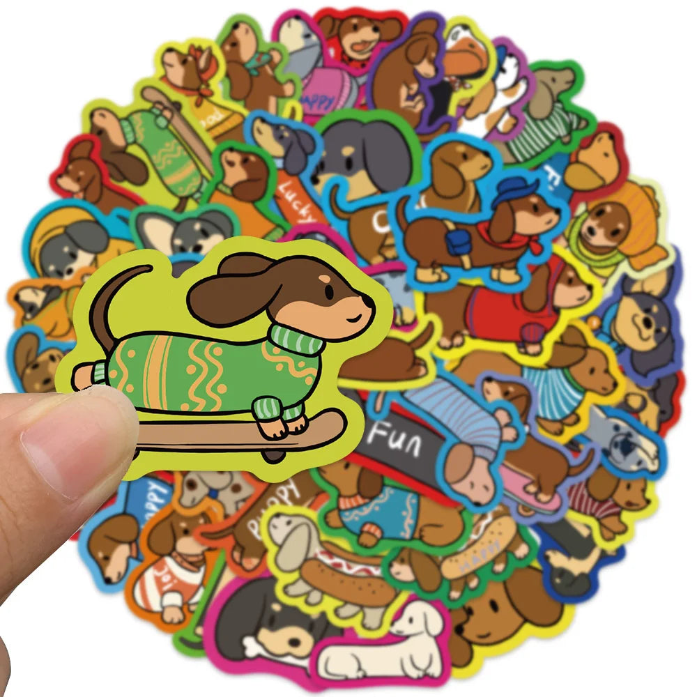 50pcs Cute Cartoon Animals Dachshund Stickers Kids Pets Water Bottle Decals For Luggage Laptop Guitar Phone Waterproof Graffiti (ONLINE ORDER ONLY)