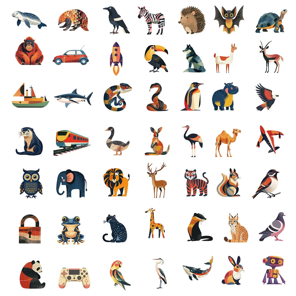 50PCS Funny Cartoon Animals Graffiti Stickers DIY Bike Travel Luggage Guitar Laptop Waterproof Cool Decal Sticker Gift (Online Order Only)