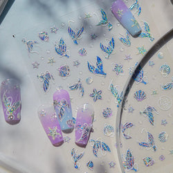 Romantic Mermaid Tail Water Bubbles Seahorse Shell Starfish Coral Pearl Pendant Self Adhesive Nail Art Stickers Manicure Decals (Online Order Only)