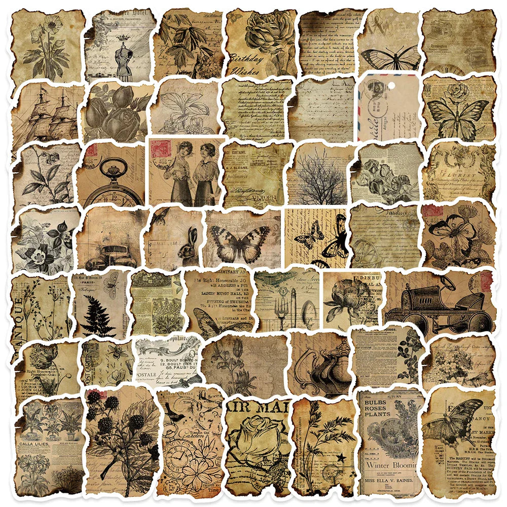 50PCS Vintage Manuscript Stickers Aesthetic Stationery DIY Scrapbooking Supplies (Online Order Only)