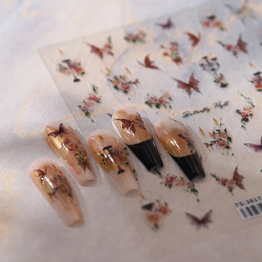 Charming Butterfly Candle Holder Candlestick Chic Rose Flower Romantic Self Adhesive Nail Art Stickers Rhinestone Manicure Decal (ONLINE ORDER ONLY)