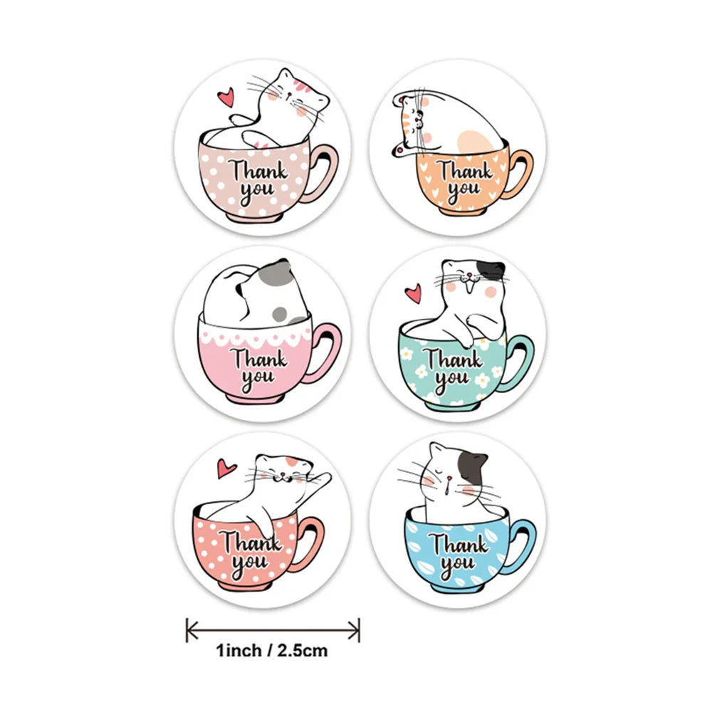 100-500pcs Thank You Cats Stickers For Kids Reward Stickers Thanksgiving Labels Toys 6 Beautiful Designs Stationery stickers (ONLINE ORDER ONLY)