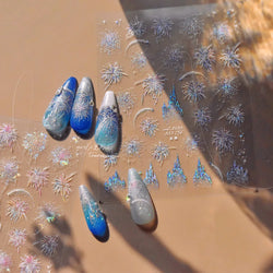 Colorful Fireworks Blooming Castle Romantic Brilliant Sky Self Adhesive Nail Art Stickers Star Shiny Rhinestone Manicure Decals (Online Order Only)