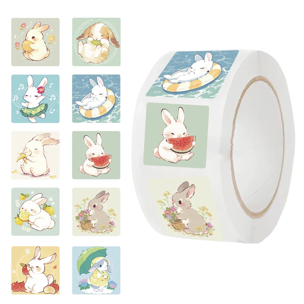 500Pcs/roll Cartoon Rabbit Stickers Adhesive Gift Sealing Labels Paper Animals Sticker Party Decoration Supplies (ONLINE ORDER ONLY)