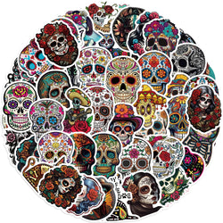 50pcs Mexican Day of the Dead Graffiti Sticker Skateboard Suitcase Guitar Kettle Deco Laptop Waterproof Phone Case Stickers (Online Order Only)