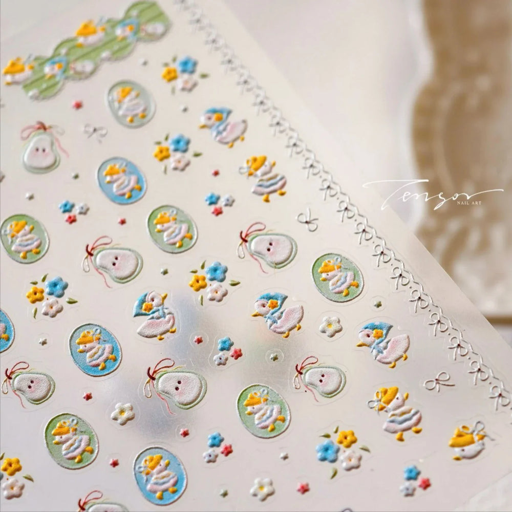 Cute Duck Pear Bowknot Mini Flower Duckling Line Bow Photo Frame Seal Stamp Figure Self Adhesive Nail Art Sticker Manicure Decal (ONLINE ORDER ONLY)